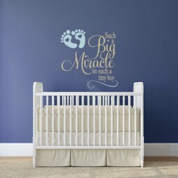Vinyl Wall Art, Such A Big Miracle in Such Tiny Boy Decal, Nursery Decor For Little Boy's Room With Footprints - thumbnail 1
