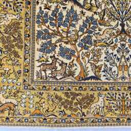 Handmade Wool Tree Of Life Rug - Ivory & Gold, Persian Style - 5x7 Ft - thumbnail 2