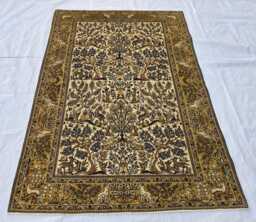 Handmade Wool Tree Of Life Rug - Ivory & Gold, Persian Style - 5x7 Ft - thumbnail 1