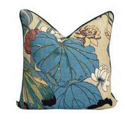 Gp & J Baker Nympheus Blue Green Luxury Designer Linen Decorative Cushion Throw Pillow Cover - thumbnail 1