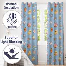 Easter Chick Bunny Carrot Rainbow Fence Kawai Blue Background Seamless Pattern Readymade Eyelet Ring Top Thermal 100% Blackout Curtains - thumbnail 3