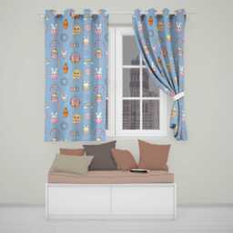 Easter Chick Bunny Carrot Rainbow Fence Kawai Blue Background Seamless Pattern Readymade Eyelet Ring Top Thermal 100% Blackout Curtains - thumbnail 1