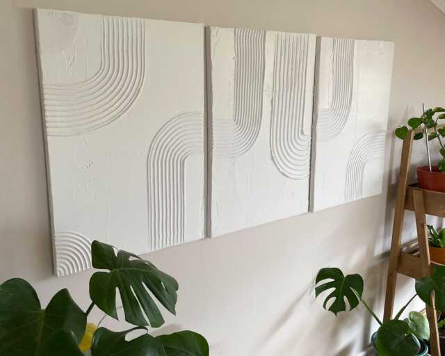 Boho Textured Plaster Wall Art Modern Canvas Decor For Living Room Or Bedroom Minimalist Home - image 1