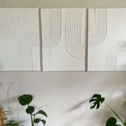 Boho Textured Plaster Wall Art Modern Canvas Decor For Living Room Or Bedroom Minimalist Home - thumbnail 2