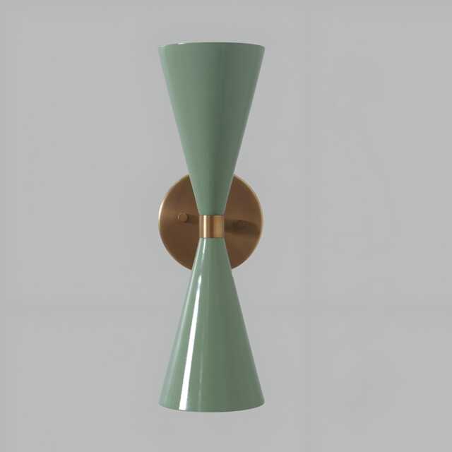 1950's Vintage Wall Sconce With Dual Cone Design - Elegant White & Green Finish Inspired By Italian Style Sputnik Lighting- Look - image 1