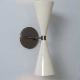 1950's Vintage Wall Sconce With Dual Cone Design - Elegant White & Green Finish Inspired By Italian Style Sputnik Lighting- Look - thumbnail 2
