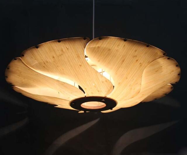 Flower Petal Wooden Pendant Light Handwoven Chandelier - 23.6''x6'' - image 1