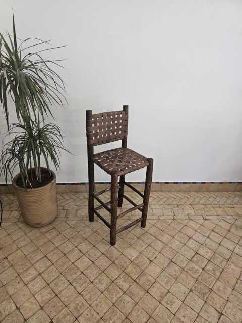 Handmade Leather Moroccan Bar Stool Rustic Kitchen Counter Seating - image 1