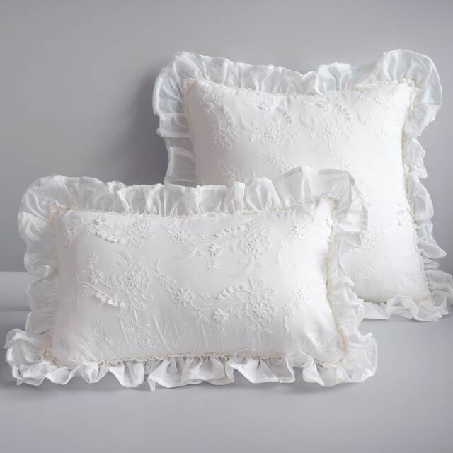 White Lace Pillowcase French Style Embroidered Cotton Cushion Cover - image 1