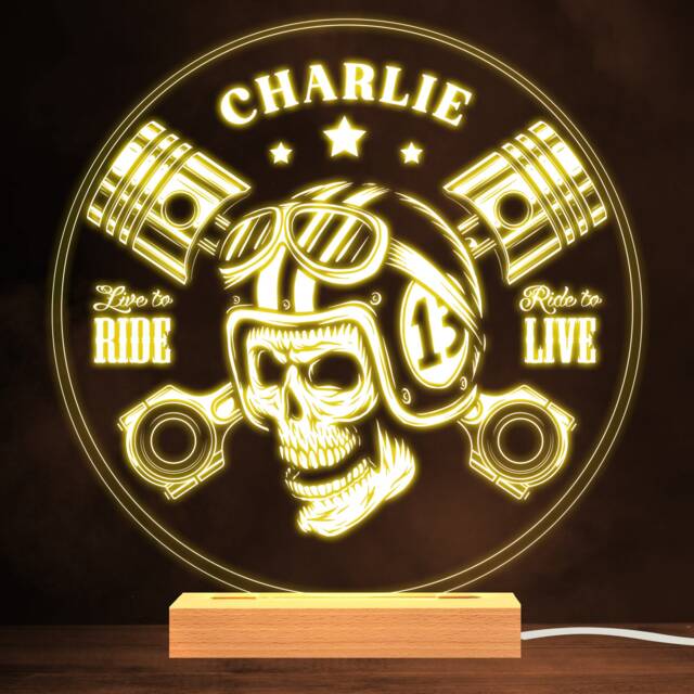 Cool Biker Skull Helmet Motorcyclist Love To Ride Personalised Gift Night Light - Bedroom Lamp - image 1