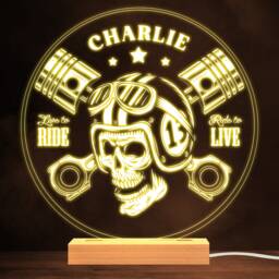 Cool Biker Skull Helmet Motorcyclist Love To Ride Personalised Gift Night Light - Bedroom Lamp - thumbnail 1