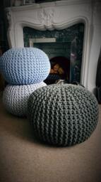 Knitted Pouf , Floor Pouf, Handmade Ottoman - thumbnail 1
