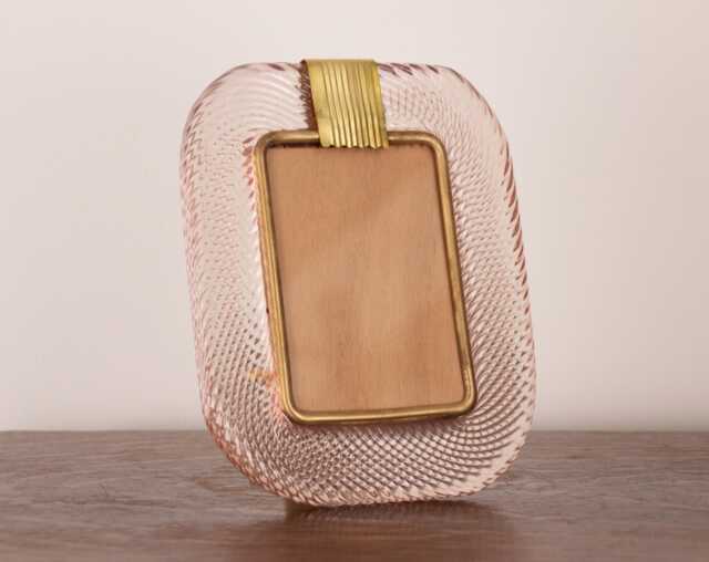 Twisted Glass Photo Frame Soft Pink Gold Murano Brass Details, Handmade in Venice, Italy - image 1