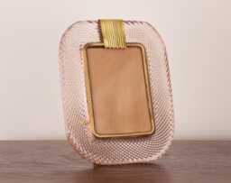 Twisted Glass Photo Frame Soft Pink Gold Murano Brass Details, Handmade in Venice, Italy - thumbnail 1