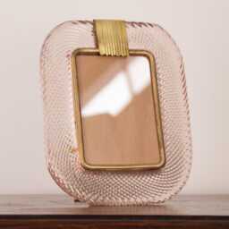 Twisted Glass Photo Frame Soft Pink Gold Murano Brass Details, Handmade in Venice, Italy - thumbnail 2