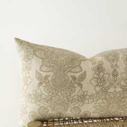 Sand Beige Floral Lumbar Pillow Cover - Neutral Printed Cushion - thumbnail 2