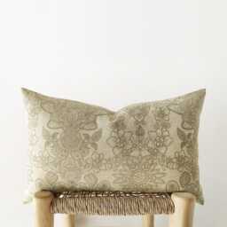 Sand Beige Floral Lumbar Pillow Cover - Neutral Printed Cushion - thumbnail 3