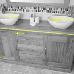 Solid Oak Bathroom Vanity Unit Cabinet Twin Ceramic Bowl Basin Tap Set 02Bbqcbcx2 - thumbnail 4