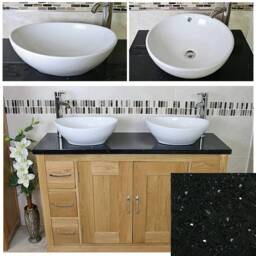Solid Oak Bathroom Vanity Unit Cabinet Twin Ceramic Bowl Basin Tap Set 02Bbqcbcx2 - thumbnail 2