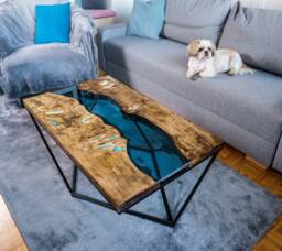 Live Edge River Coffee Table With Glowing Resin - thumbnail 1