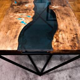 Live Edge River Coffee Table With Glowing Resin - thumbnail 4