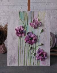 Panel Impasto, Sculpture Painting Poppies, Three-Dimensional Flowers With Plaster, 3D Flower Painting, Art, Wall Decor - thumbnail 1