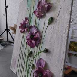 Panel Impasto, Sculpture Painting Poppies, Three-Dimensional Flowers With Plaster, 3D Flower Painting, Art, Wall Decor - thumbnail 4