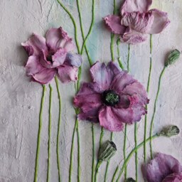 Panel Impasto, Sculpture Painting Poppies, Three-Dimensional Flowers With Plaster, 3D Flower Painting, Art, Wall Decor - thumbnail 3