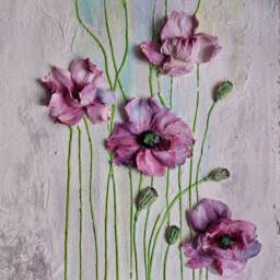 Panel Impasto, Sculpture Painting Poppies, Three-Dimensional Flowers With Plaster, 3D Flower Painting, Art, Wall Decor - thumbnail 2
