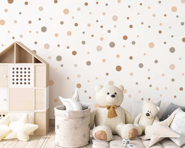 Polka Dot Wall Decals 160 Beige Cream Stickers, Earth Tones Nursery Decor - image 1