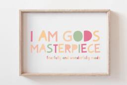 Christian Nursery Prints, Fearfully & Wonderfully Made Print, Wall Art, Bible Verse Girls Bedroom Pastel Colours - thumbnail 1