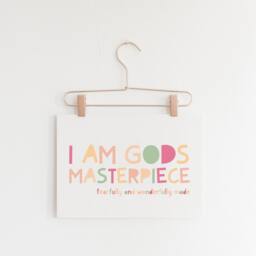 Christian Nursery Prints, Fearfully & Wonderfully Made Print, Wall Art, Bible Verse Girls Bedroom Pastel Colours - thumbnail 2