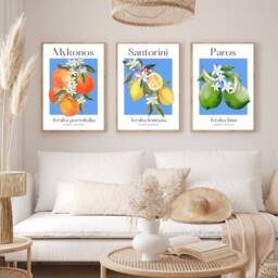 Citrus Fruit Print, Greece Set Of 3 Art Prints, Wall Art, Kitchen Home Decor, Decor - thumbnail 2