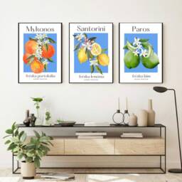 Citrus Fruit Print, Greece Set Of 3 Art Prints, Wall Art, Kitchen Home Decor, Decor - thumbnail 3