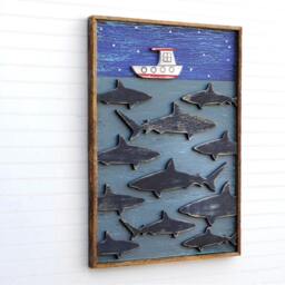 "Shark Art Folk Nautical Decor Boat Nursery Wall Kids Room Fish ""Your Gonna Need A Bigger Boat" - thumbnail 2
