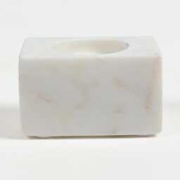 White Marble Cube Tealight Holder Hand Cut Minimalist Candle Decor - thumbnail 2