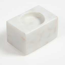 White Marble Cube Tealight Holder Hand Cut Minimalist Candle Decor - thumbnail 3