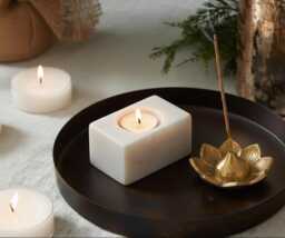 White Marble Cube Tealight Holder Hand Cut Minimalist Candle Decor - thumbnail 1