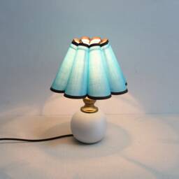 Handmade Scallop Light Blue Fabric Lamp With Ceramic Base - thumbnail 4