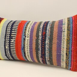 Vintage Turkish Kilim Lumbar Pillow Cover, Wool Throw - 10x20 In - thumbnail 3