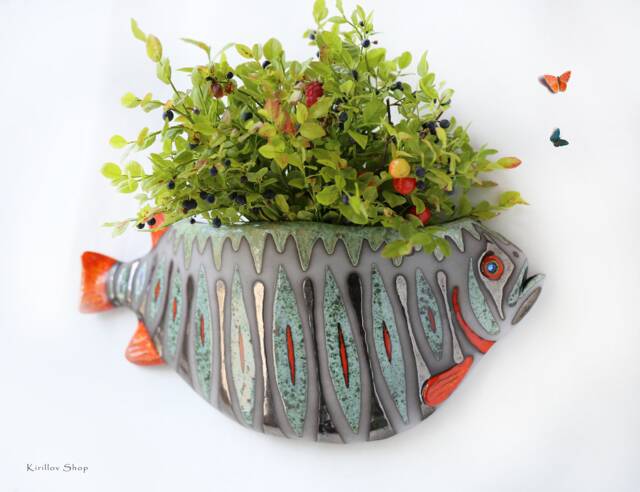 Handmade Ceramic Fish Wall Vase Unique Home Decor - Made To Order - image 1