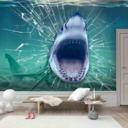 3D Shark Wall Mural, Undersea Animal Decor, Peel & Stick Wallpaper - thumbnail 2