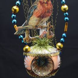 Vintage Christmas Ornament With Dresden Trims, Victorian Die Cuts & Mercury Glass Beads - thumbnail 3