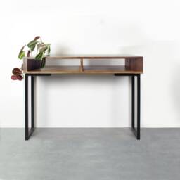 "Desk For Home Or Office, Solid Oak, Walnut, Dark Ash Iroko On Minimalist Square Metal Legs ""Darwen Desk" - thumbnail 3