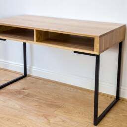 "Desk For Home Or Office, Solid Oak, Walnut, Dark Ash Iroko On Minimalist Square Metal Legs ""Darwen Desk" - thumbnail 2