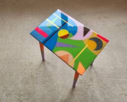 Handmade Resin Coffee Table, Geometric Modern Art, Painted Legs