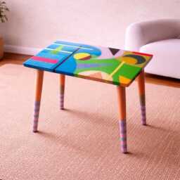 Handmade Resin Coffee Table, Geometric Modern Art, Painted Legs - thumbnail 4