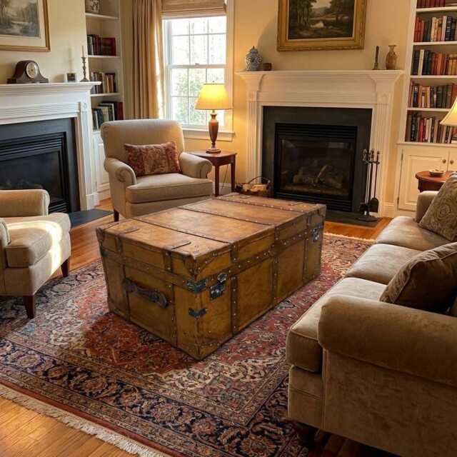 English Handmade Luxury Leather Coffee Table - Bespoke Chest Steamer Style - image 1