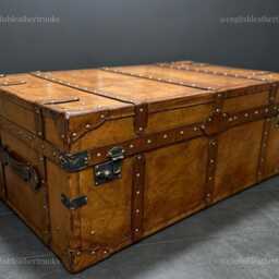 English Handmade Luxury Leather Coffee Table - Bespoke Chest Steamer Style - thumbnail 3