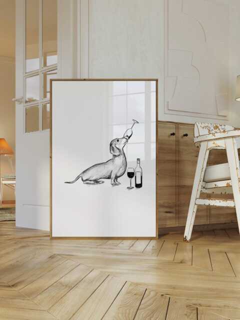 Dachshund Wall Art, Drawing, Dog Lovers Gift, Print, Sausage Poster, Digital Download With Customisable Colour - image 1